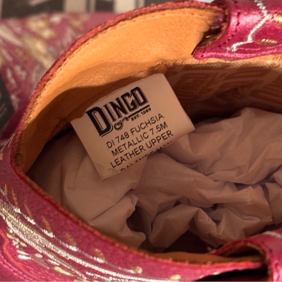 DINGO Primrose Metallic Fuchsia Pink Floral Embroidered Ankle Western Boots 7.5 - Picture 6 of 7